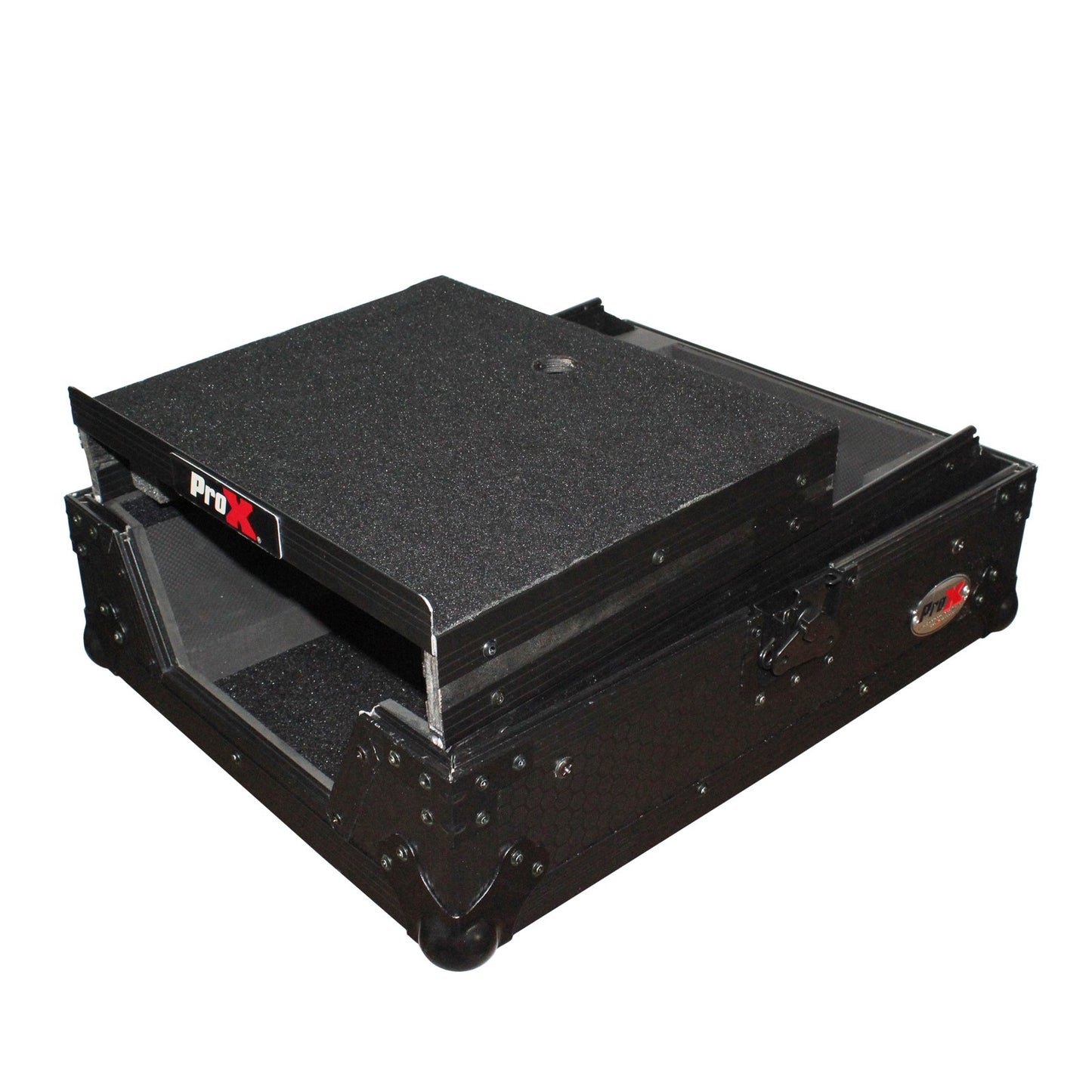 ProX ATA Flight Case for 12" DJ Mixers Honeycomb Road Case | Black | With Laptop Shelf