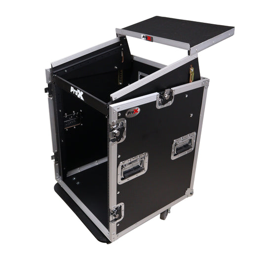 ProX T-14MRLT 14U Vertical Combo Rack Flight Case With Laptop Shelf