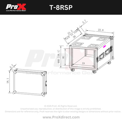 ProX T-8RSP 8U Shockproof Rack Mount Flight Case With Casters