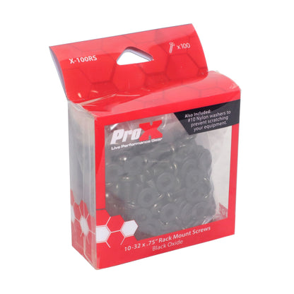 ProX X-100RS 10-32 Rack Screws With Black Nylon Washers 100-Pack