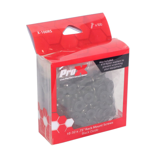 ProX X-100RS 10-32 Rack Screws With Black Nylon Washers 100-Pack
