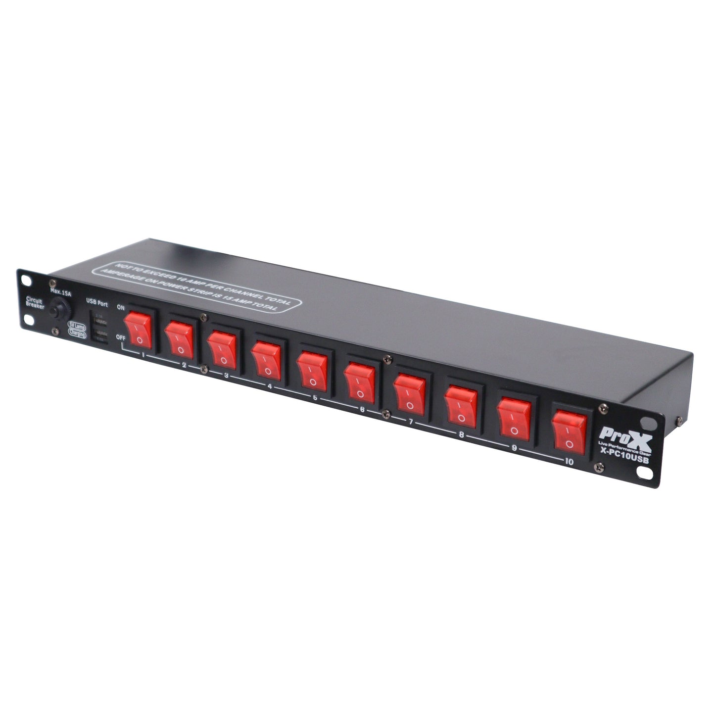 ProX X-PC10USB 10-Outlet Rack Power Strip With LED Switches