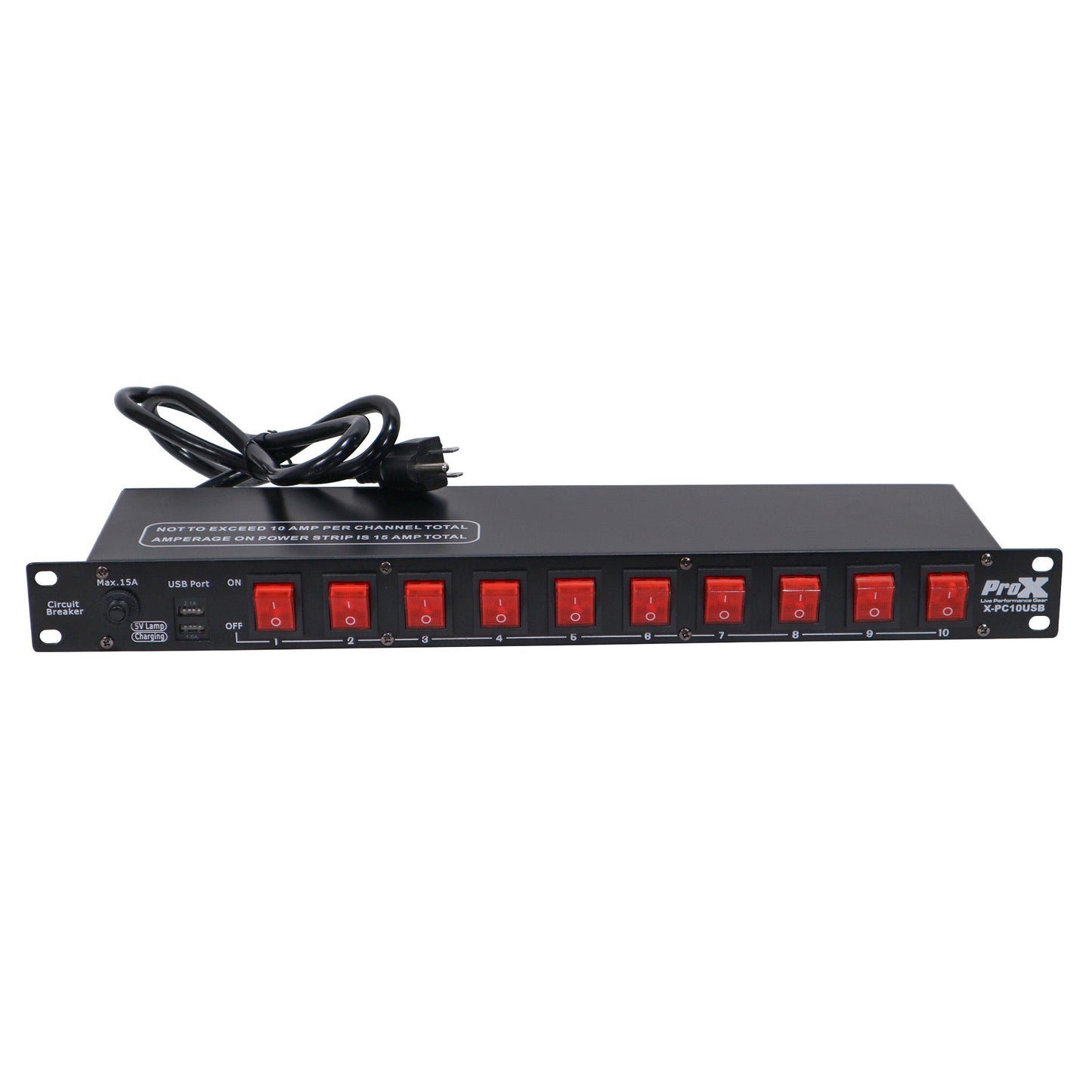 ProX X-PC10USB 10-Outlet Rack Power Strip With LED Switches