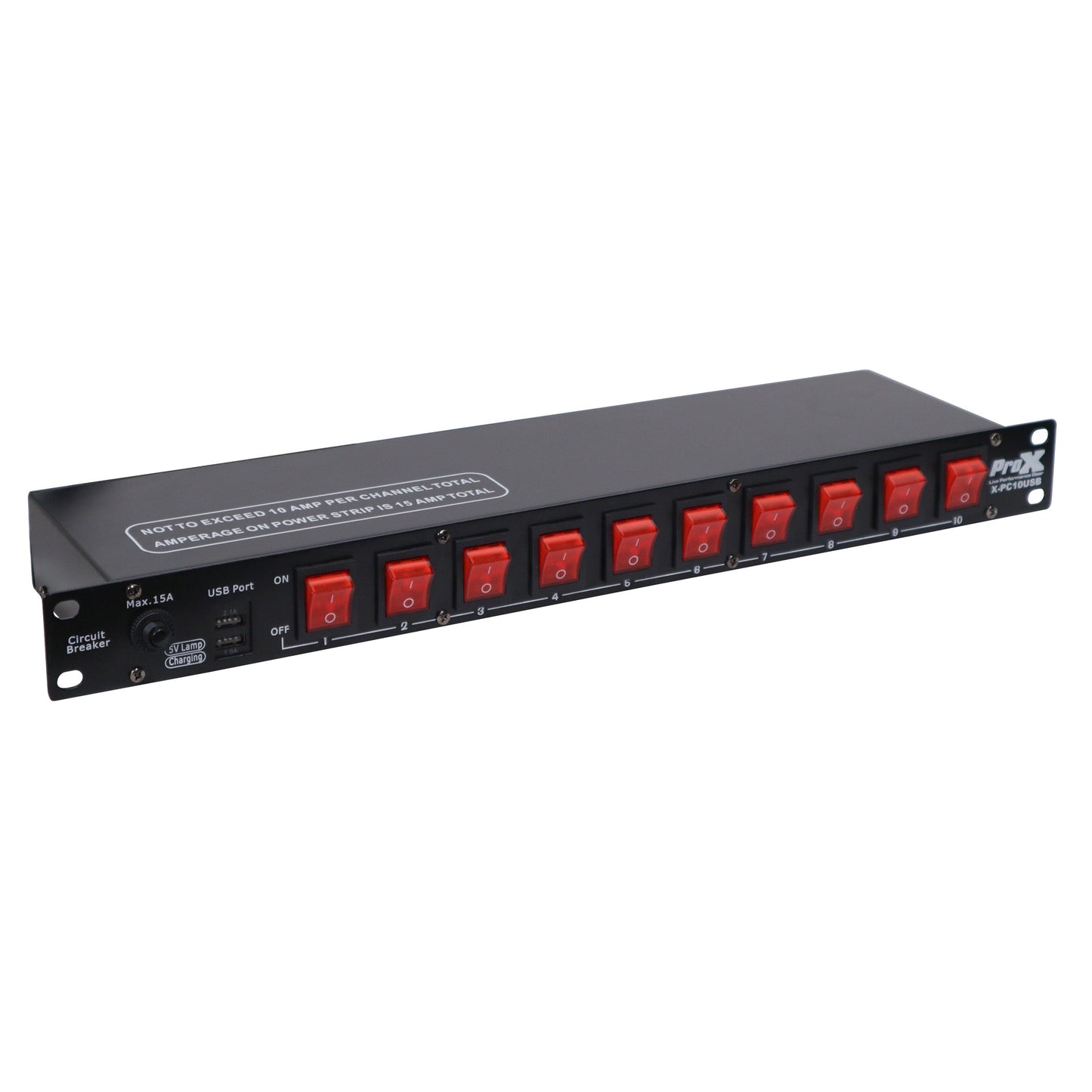 ProX X-PC10USB 10-Outlet Rack Power Strip With LED Switches