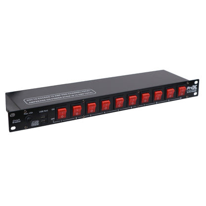 ProX X-PC10USB 10-Outlet Rack Power Strip With LED Switches