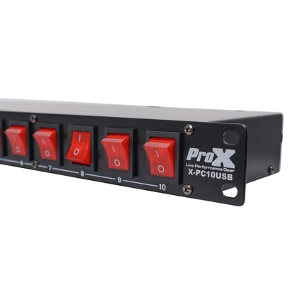 ProX X-PC10USB 10-Outlet Rack Power Strip With LED Switches