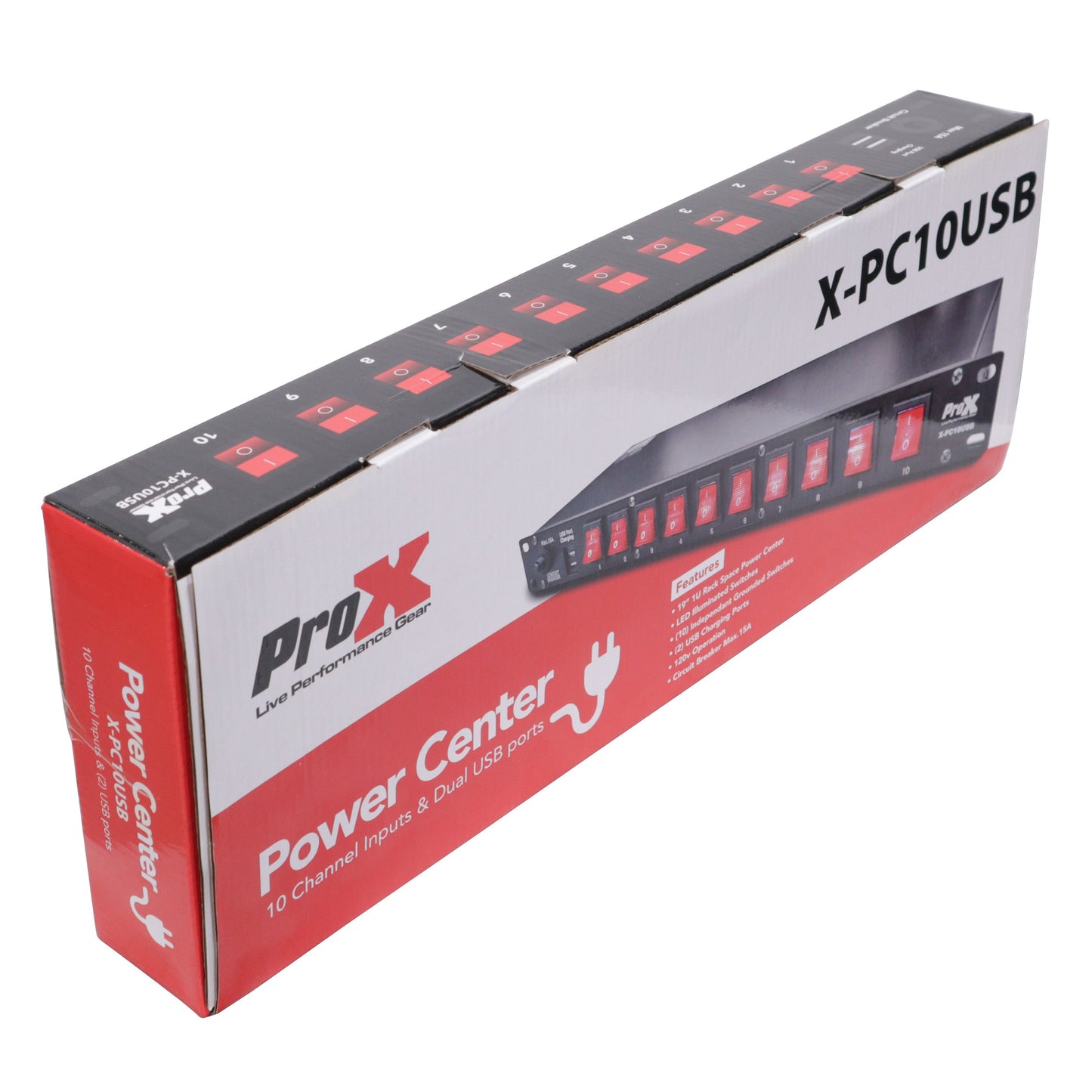 ProX X-PC10USB 10-Outlet Rack Power Strip With LED Switches