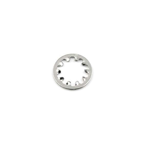 28407 replacement lock washer for SNA600 mounting kit, top-down view showing silver metal internal-tooth star design, Lectrosonics