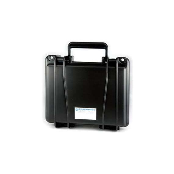 Waterproof hard carrying case for R400A and HM TX front view with raised top handle, black latches and Lectrosonics label on the lid, Lectrosonics