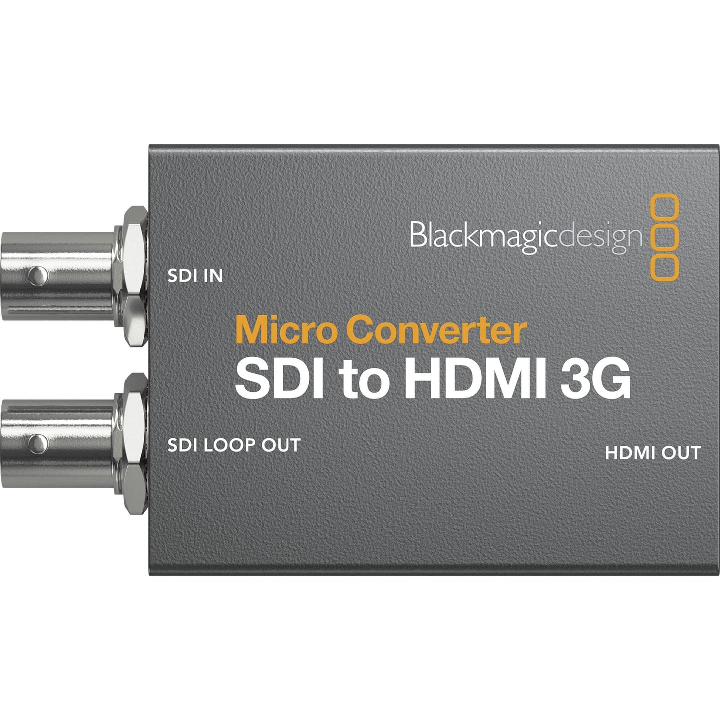 Blackmagic Design Micro Converter SDI to HDMI 3G top view with SDI IN and SDI LOOP OUT BNC jacks