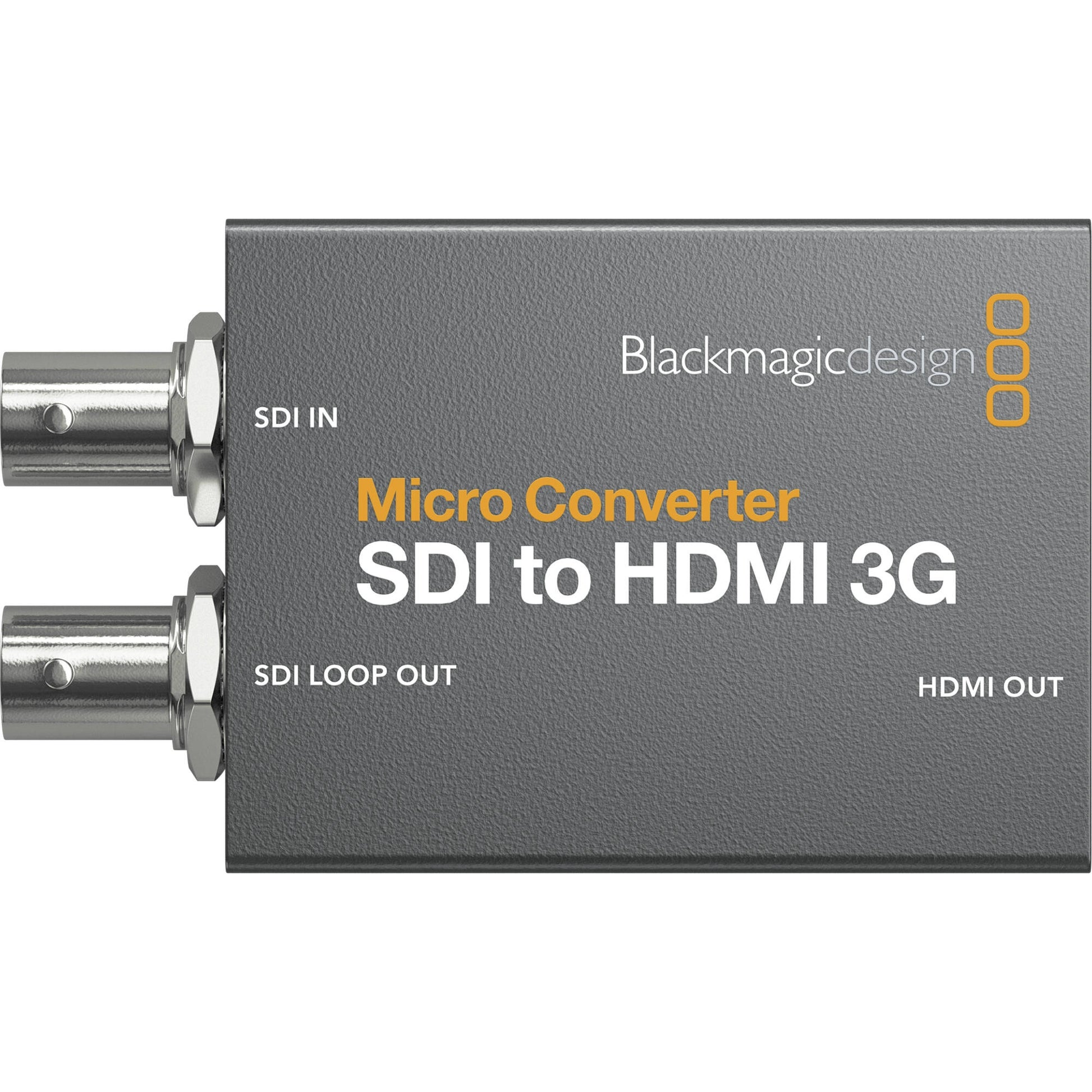 Blackmagic Design Micro Converter SDI to HDMI 3G top view with SDI IN and SDI LOOP OUT BNC jacks
