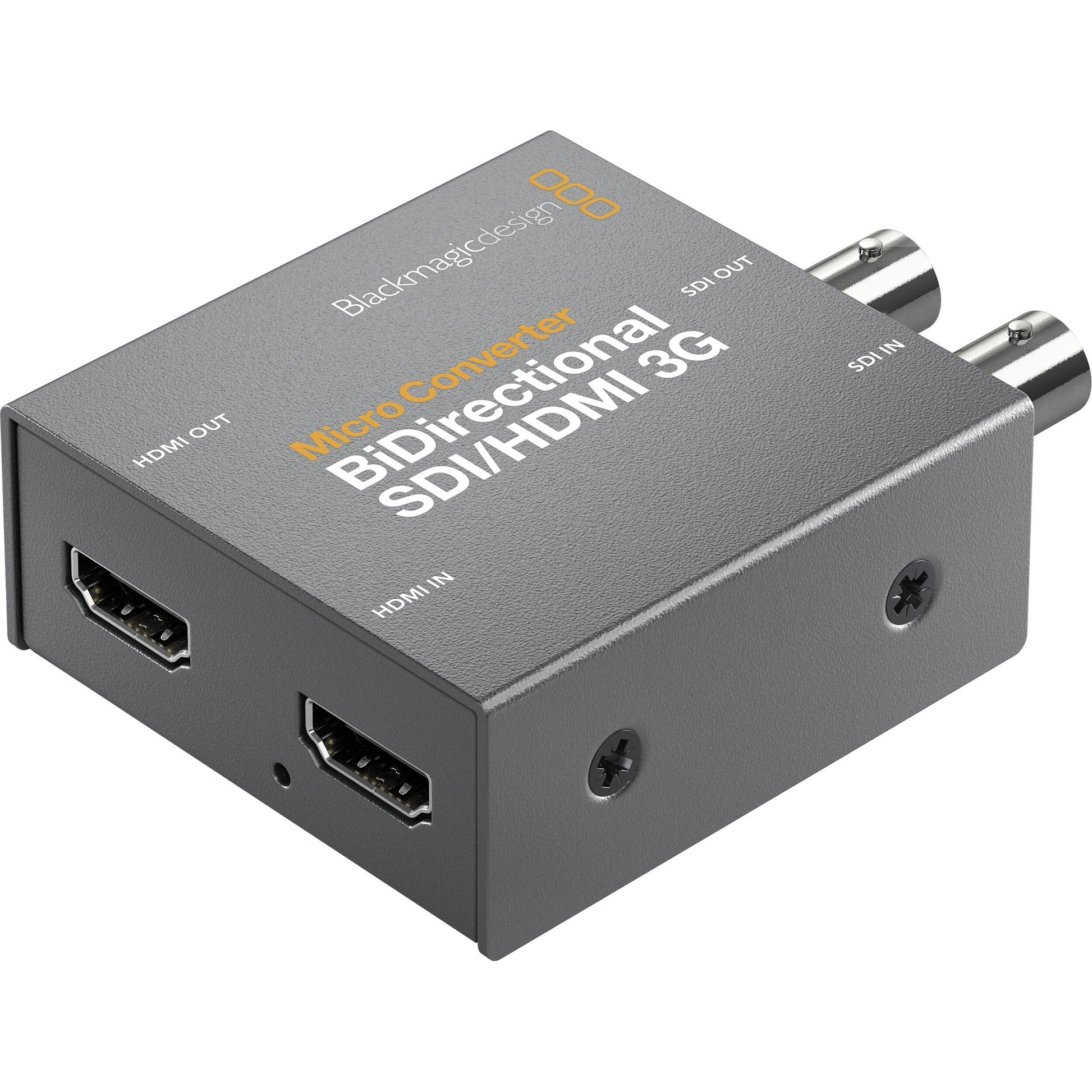 Blackmagic Design Micro Converter BiDirectional SDI/HDMI 3G angled view showing HDMI in and out ports