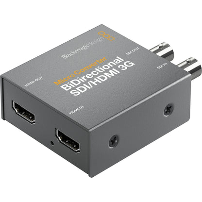 Blackmagic Design Micro Converter BiDirectional SDI/HDMI 3G angled view showing HDMI in and out ports