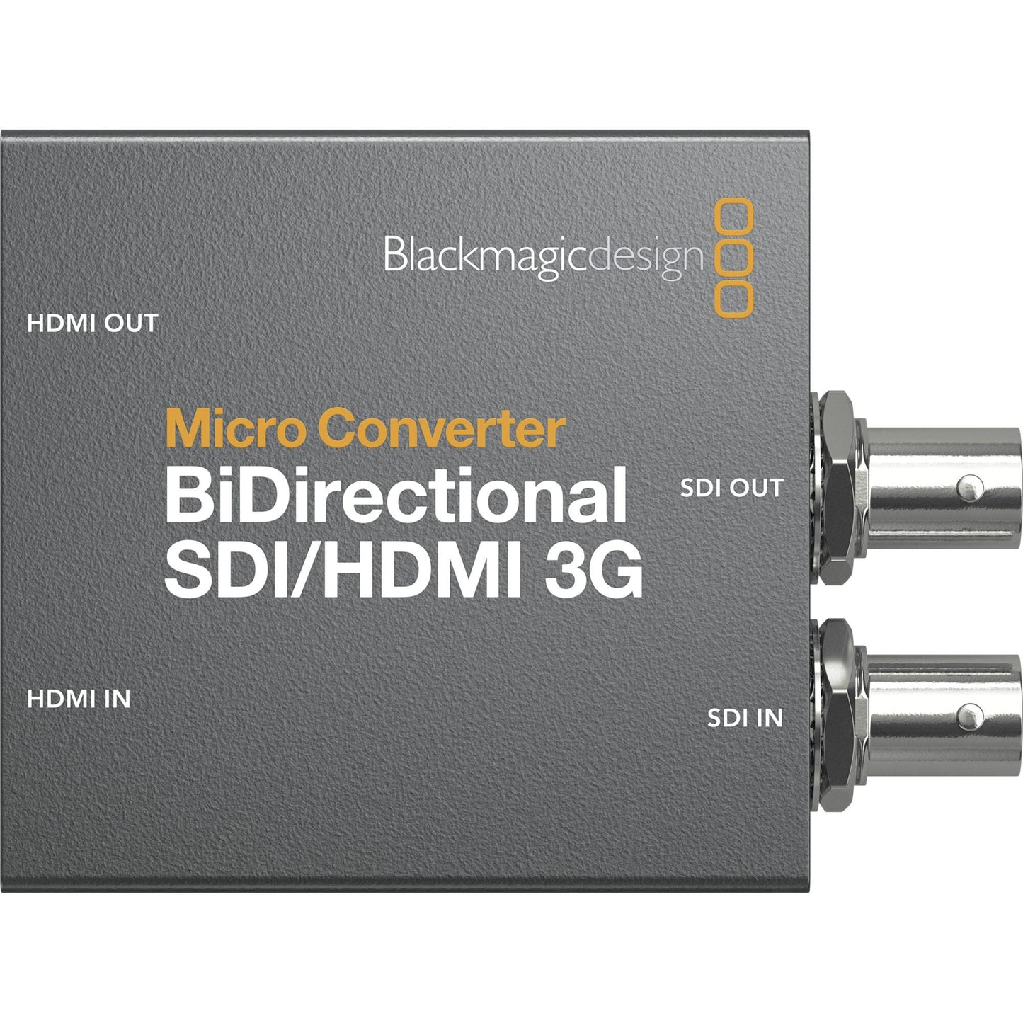 Blackmagic Design Micro Converter BiDirectional SDI/HDMI 3G top view with labeled SDI BNC ports