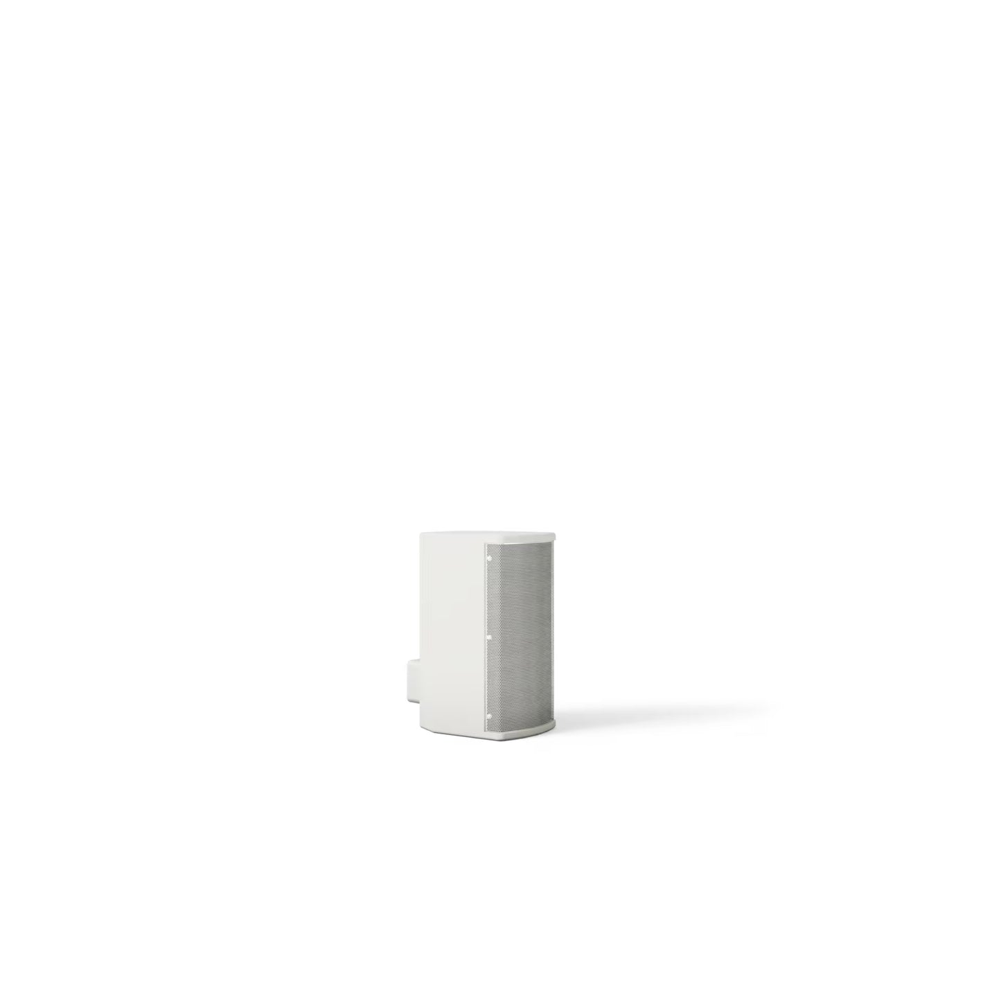 Bose AMU105 outdoor speaker mounted vertically on wall bracket, side angle in white