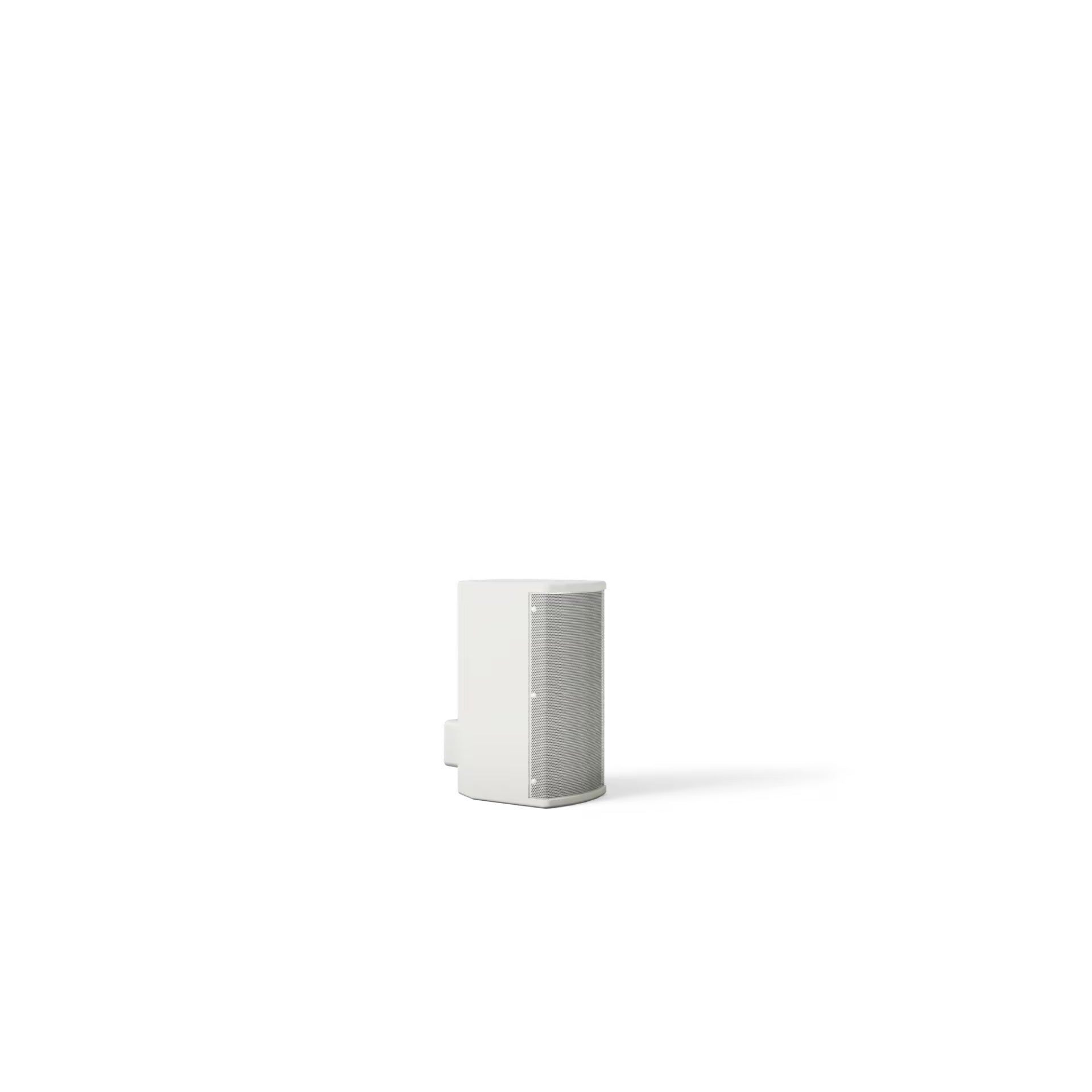 Bose AMU105 outdoor speaker mounted vertically on wall bracket, side angle in white