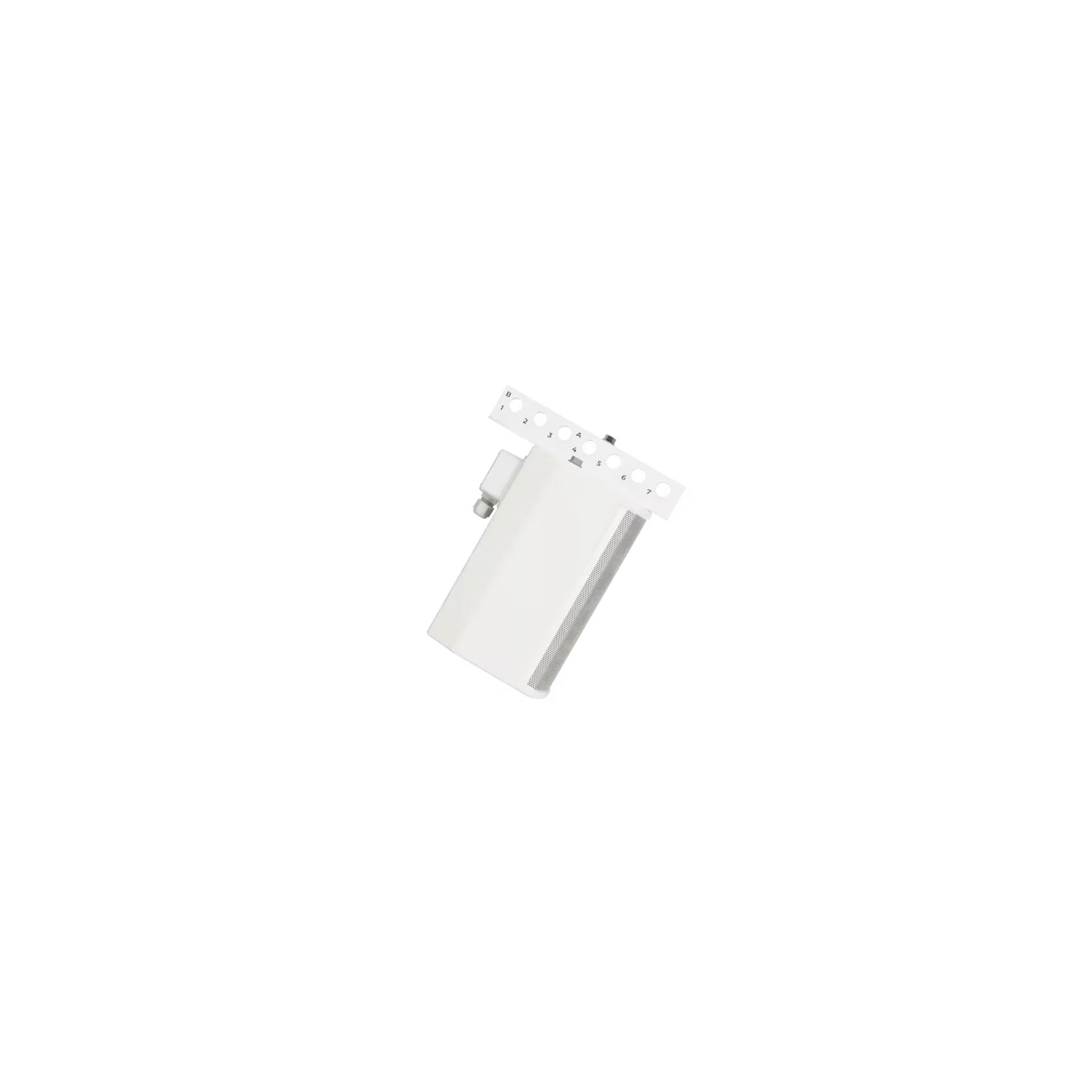Bose AMU105 tilted on numbered aiming bracket for setting vertical coverage angle