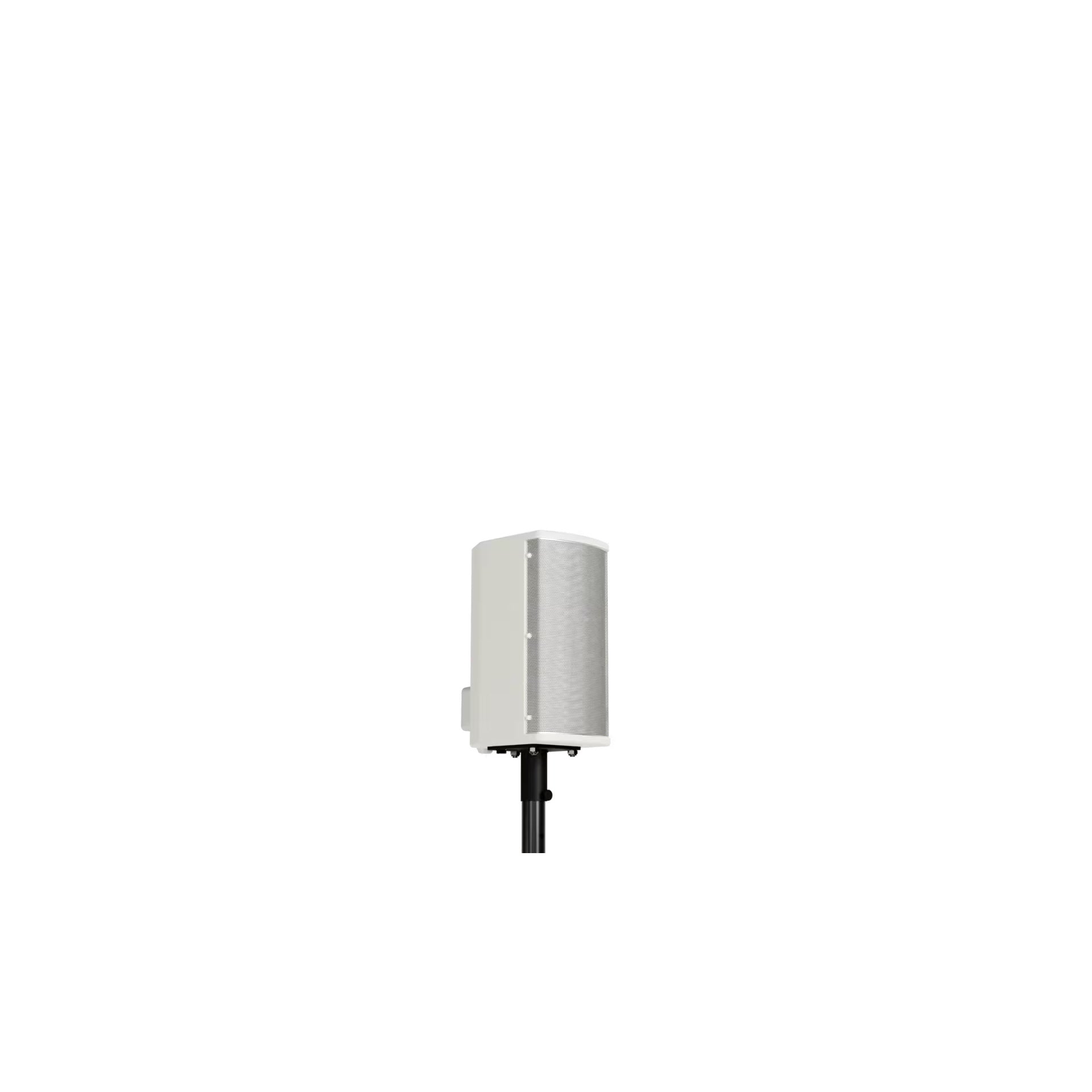 Bose AMU105 white loudspeaker mounted on a black speaker pole for elevated placement