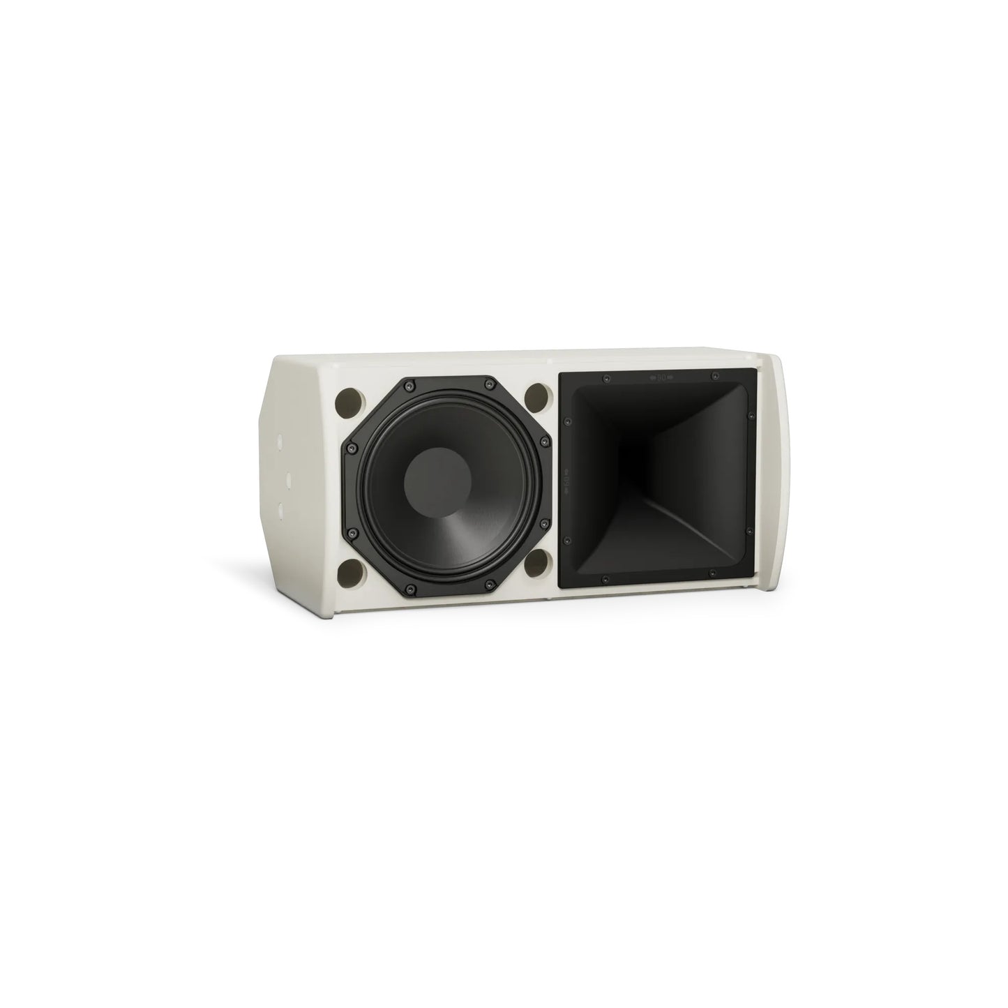 Bose AMU108 with grille removed showing woofer and horn-loaded high-frequency waveguide