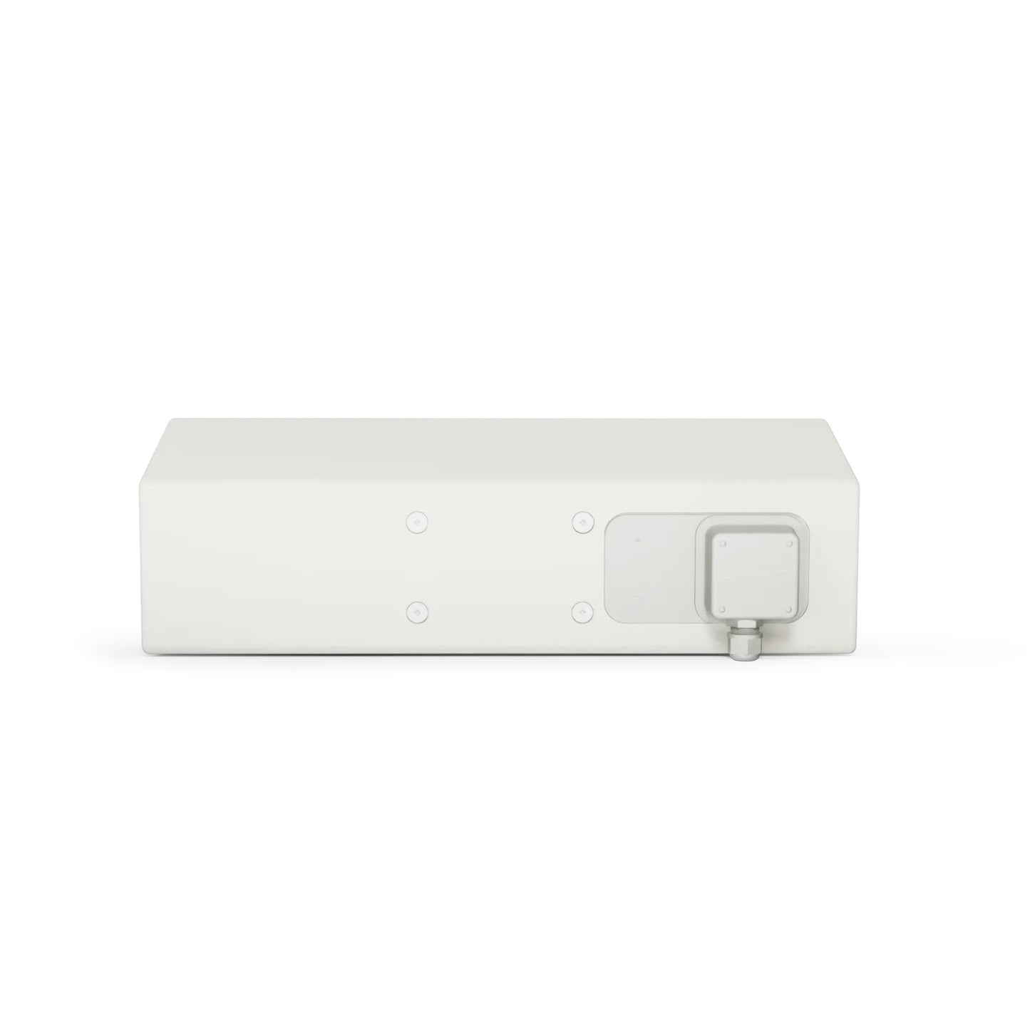 Bose AMU206 rear panel with weather-sealed connection cover, cable gland, and mounting screw points