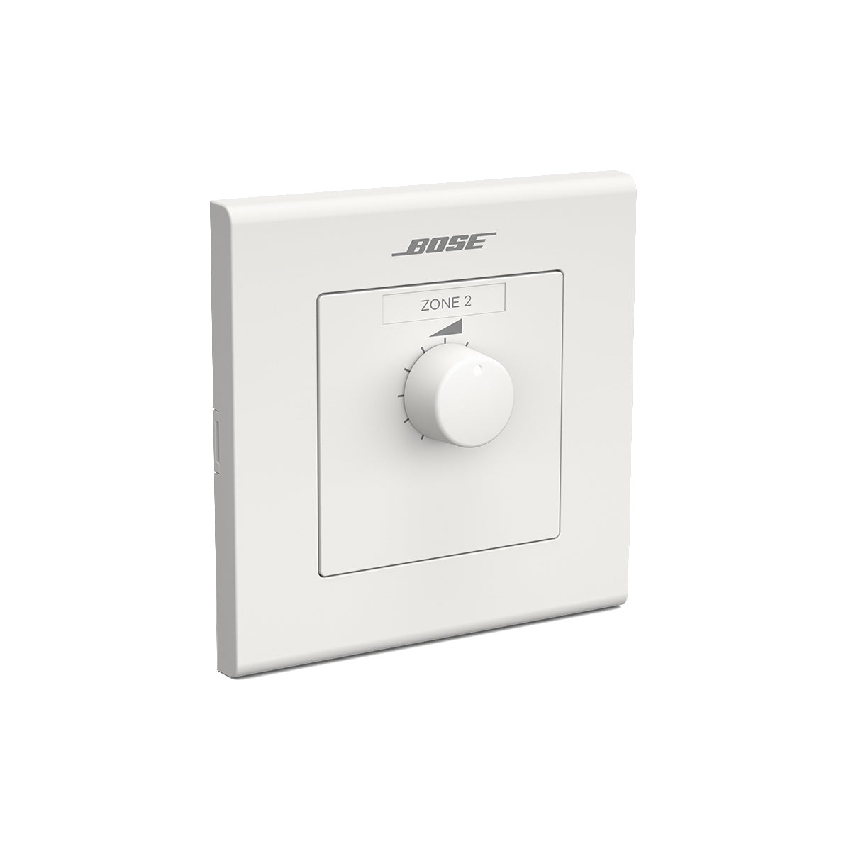 Bose ControlCenter CC-1 square faceplate shown from opposite angle with rotary volume knob and Bose logo