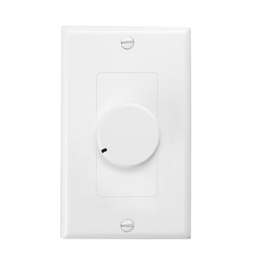 AtlasIED MUSICAVC-100Z stereo volume control in white with Decora style wall plate and rotary knob
