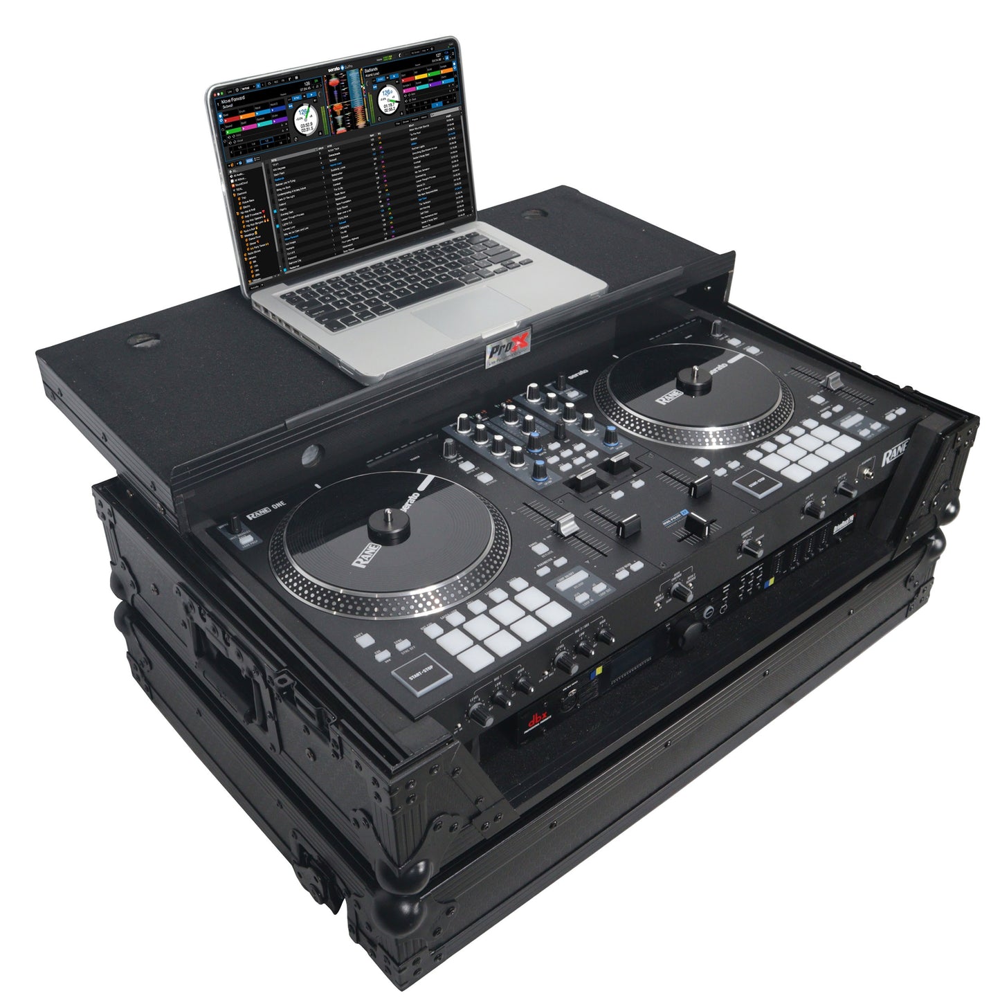 ProX Flight Case for Rane ONE DJ Controller With 1U Rack | Black on Black | With Laptop Shelf