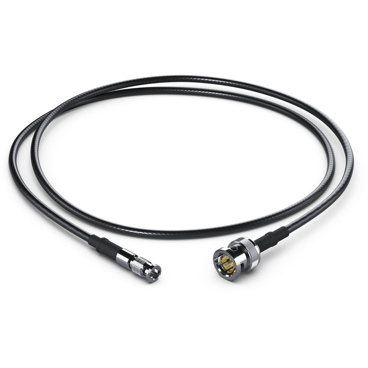Blackmagic Design Micro BNC to BNC male cable coiled with both connector ends shown