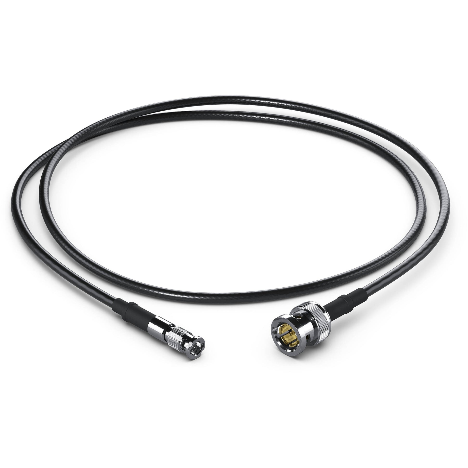 Blackmagic Design Micro BNC to BNC male cable coiled with both connector ends shown