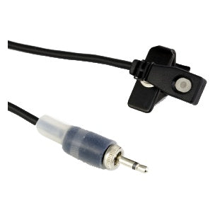M152 omnidirectional lavalier microphone with black cable, tie clip and locking 3.5mm plug with strain relief boot, Lectrosonics