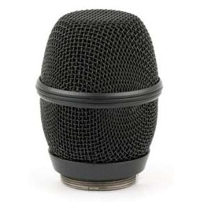 HHC cardioid condenser capsule head front view showing black mesh grille, center retaining ring and threaded base, Lectrosonics