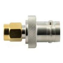 21770 coaxial antenna adapter side view showing gold male SMA connector and silver knurled female BNC end, Lectrosonics