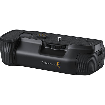 Blackmagic Design Pocket Camera Battery Pro Grip angled view showing top contact pins and mounting screw