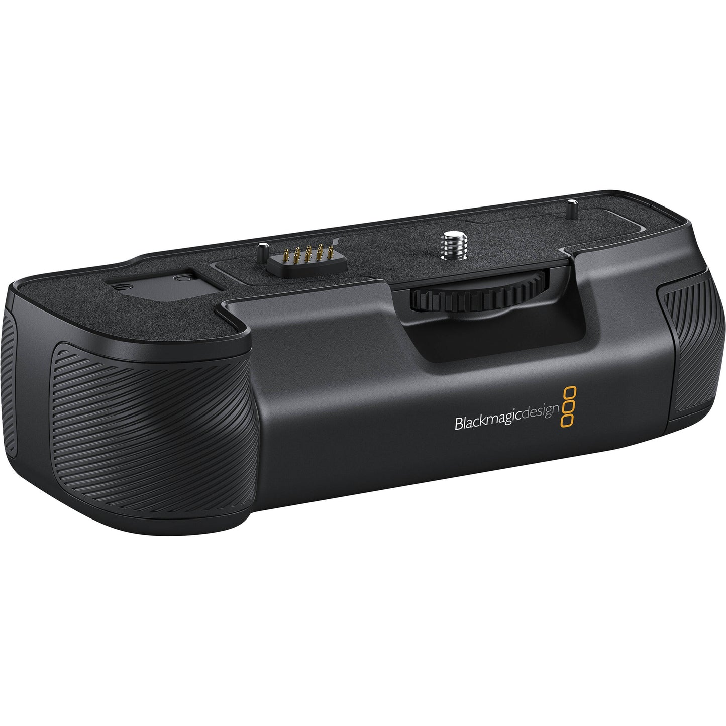 Blackmagic Design Pocket Camera Battery Pro Grip rear angle with ribbed hand grips and locking wheel