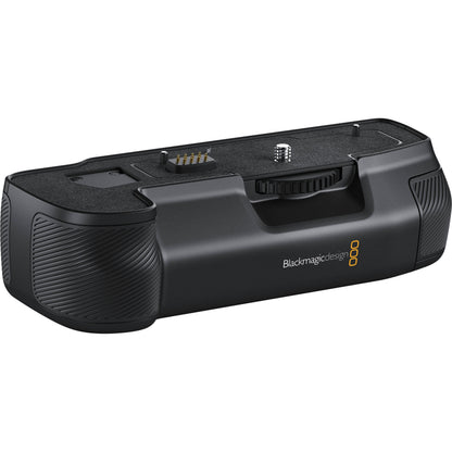 Blackmagic Design Pocket Camera Battery Pro Grip rear angle with ribbed hand grips and locking wheel