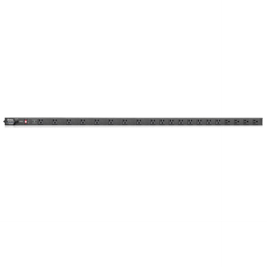AtlasIED AP-4820-15S vertical power strip front view with row of outlets and red rocker switch