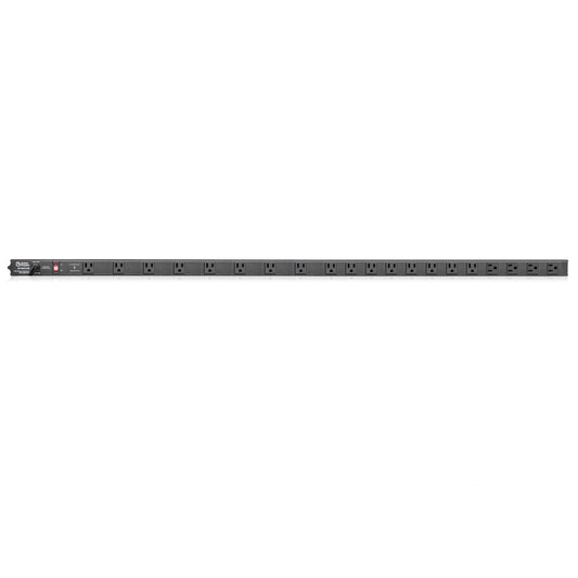 AtlasIED AP-4820-20S vertical power strip front view with row of outlets and red rocker switch