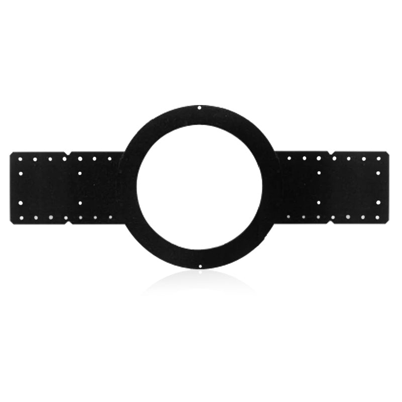 TSR-43L new construction mounting ring front view showing black circular cutout and perforated bridge rails for FAP43 ceiling speakers, AtlasIED