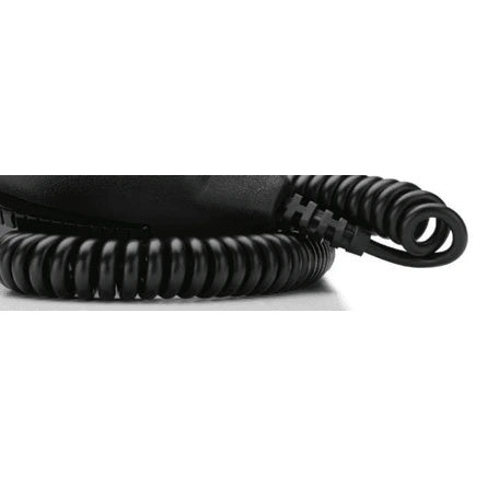 IED500HHCA-20 handheld mic cord assembly close-up showing black coiled cable and molded strain relief at the mic base, AtlasIED