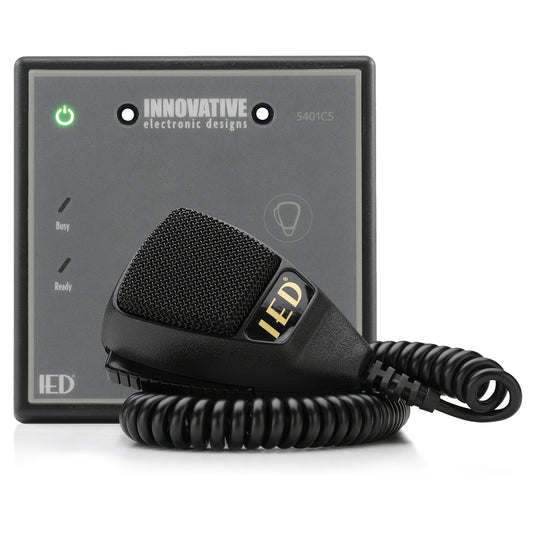 AtlasIED IED5401CS-H paging microphone station with handheld PTT mic, coiled cord and Busy/Ready indicators