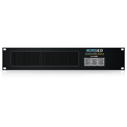 AtlasIED IED5414AMP GLOBALCOM EN54-16 4-channel power amplifier front panel with vent and channel status LEDs
