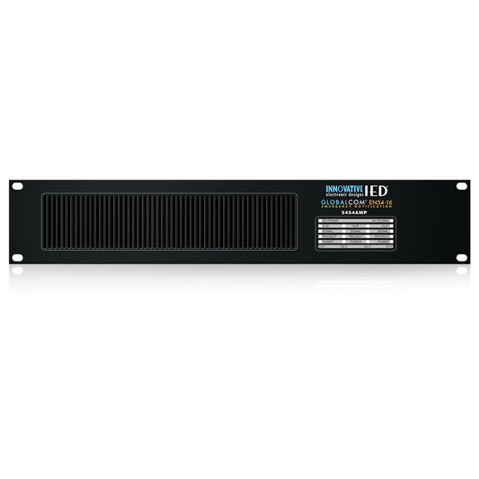 AtlasIED IED5454AMP GLOBALCOM EN54-16 4-channel power amplifier front panel with vent grille and status LEDs