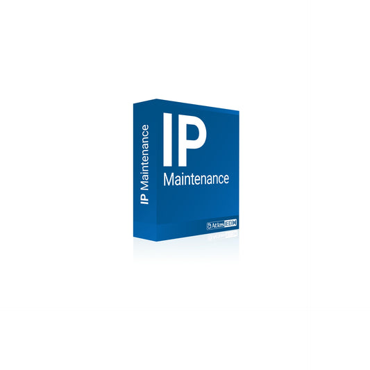 AtlasIED IPSE250M IP Maintenance blue software box with AtlasIED logo, angled front view