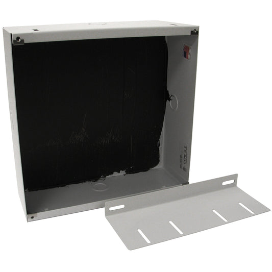 AtlasIED IP-FEST-S flush mount speaker enclosure shown open with slotted mounting bracket alongside