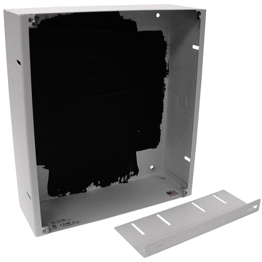 AtlasIED IP-FEST-SD flush mount enclosure open back box with slotted mounting bracket alongside