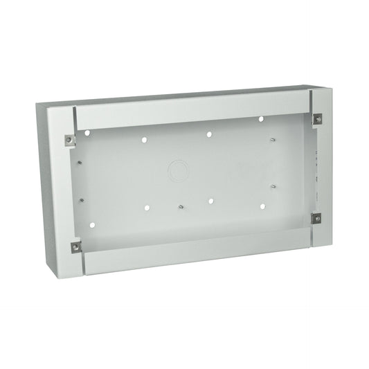 AtlasIED IP-SEC-DM steel surface mount enclosure, angled view showing open back with mounting holes
