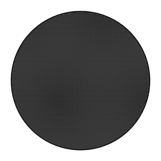 AtlasIED EGR43B round black edgeless speaker grille shown face-on with perforated mesh