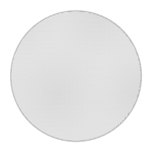 AtlasIED EGR63W edgeless round grille in white with perforated mesh face, shown straight on