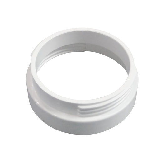 AtlasIED SHS-EXT white sound chamber extension ring for ceiling speakers, angled view showing ribbed side