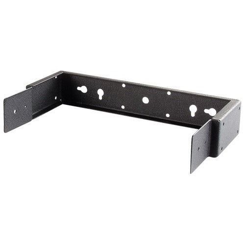 SM63 C-Bracket angled view showing black powder-coated steel channel with keyhole and screw mounting holes, AtlasIED